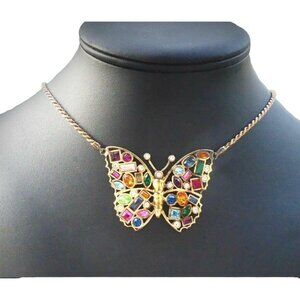 Airoldi Multicolor Crystal Butterfly Necklace Gold On Sterling Silver Setting It
